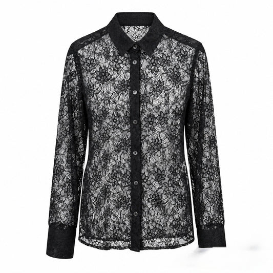 Camicia pizzo nera con bottoni