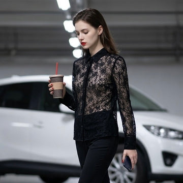Camicia pizzo nera con bottoni