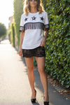 Tshirt stelle nere e frange